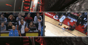 【GIF】德罗赞出球之后身体出界！！随后腿触碰到球！！