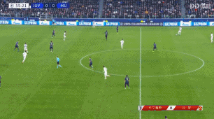 图3：机动性跑动，C罗与队友瞄准曼联身后